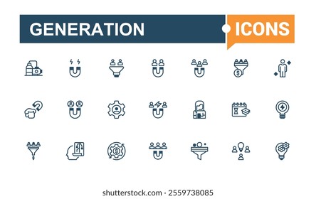 Generation line icon. Featuring woman, adult, child, female, lead, girl and more. Isolated icons design. Editable vector outline and solid icons.