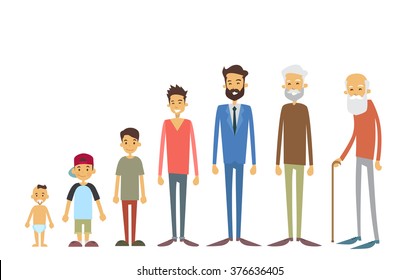 Generation Of Men From Young Infant To Old Senior Age Concept Vector Illustration