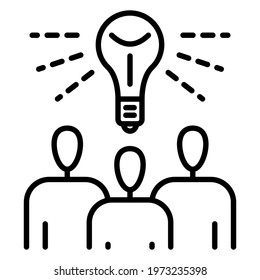 Generation of a new idea. Collective genius. Command work, creative solution to the problem. Start of an unusual project. Vector icon, outline, isolated.