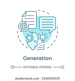 Generation soft blue concept icon. Update external data. RAG process integration. AI algorytm development. Round shape line illustration. Abstract idea. Graphic design. Easy to use in article