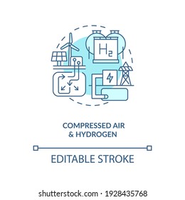 Generation storage technology concept icon. Improve efficiencies of gas turbines idea thin line illustration. Energy storage system. Vector isolated outline RGB color drawing. Editable stroke