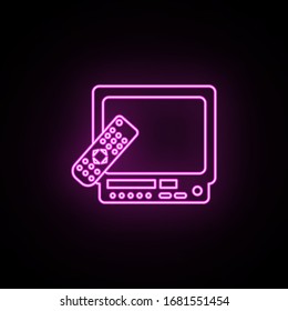 Generation of tvs with remote control neon icon. Simple thin line, outline vector of generation icons for ui and ux, website or mobile application