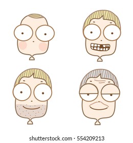 Generation of white face men from infants to seniorson on white background,cute cartoon.