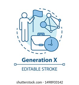 Generation X Concept Icon. Age Group Idea Thin Line Illustration. Personal Goals Achievement. Сareer Growth. Vector Isolated Outline Drawing. Editable Stroke