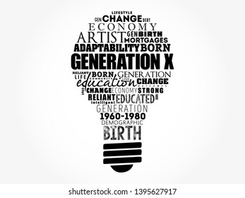 Generation X light bulb Word Cloud collage, concept background