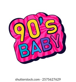 Generation Y icon with 90s baby text. Vector badge for millennials children, poster element for 90 decade kids. Pop art nostalgic plate and typography. Decoration for youth or childhood. Lettering.