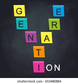 Generation Y. Inscription with color sticky notes on chalkboard.