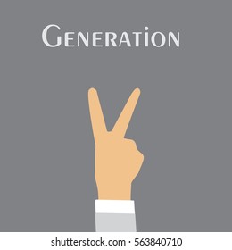 Generation Y Vector Icon. Picture Of A Hand Showing V Sign. V Sign Hand Vector