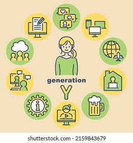 Generation Y Vector Illustration. Round Frame.