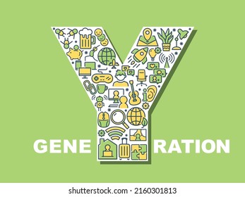 Generation Y Vector Typography. Generation Y Lifestyle Icon Pattern.