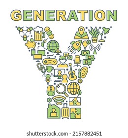 Generation Y Vector Typography On White Background. Generation Y Lifestyle Icon Pattern.