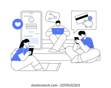 Generation Z abstract concept vector illustration. Hyper-connected world, childhood with tablet, mobile device, social media, mobile banking, personal finance, young people abstract metaphor.