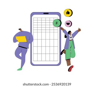 Ilustración vectorial abstracta del concepto de la generación Z. Mundo hiperconectado, infancia con tableta, dispositivo móvil, redes sociales, banca móvil