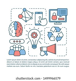 Generation Z article page vector template. Information exchange in modern society. Brochure, magazine, booklet design element with linear icons. Print design. Concept illustrations with text