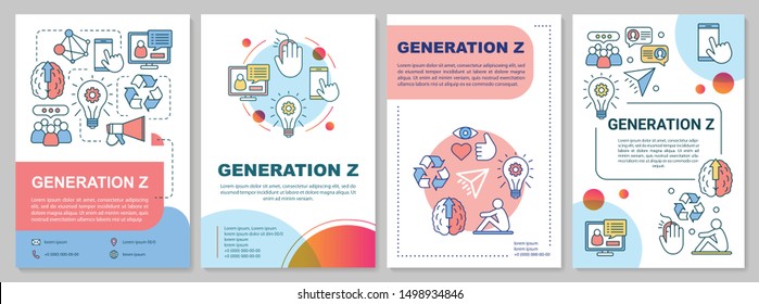 Generation Z brochure template. Age group. Modern gen goals. Flyer, booklet, leaflet print, cover design, linear illustrations. Vector page layouts for magazine, annual report, advertising posters