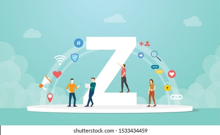 Generation Z Concept People With Team And People Icons Related With Modern Flat Style - Vector