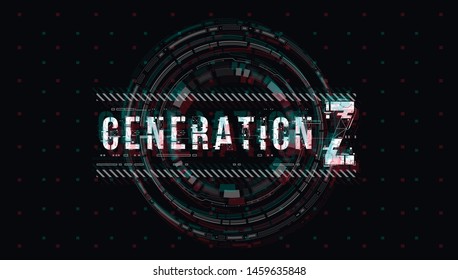 Generation Z. Conceptual Layout with HUD elements for print and web. Lettering with futuristic user interface elements.