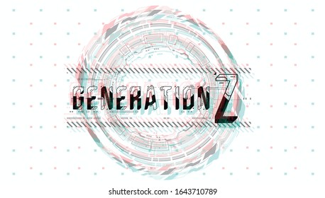 Generation Z. Conceptual Layout with HUD elements for print and web. Lettering with futuristic user interface elements.