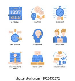 Generación Z Iconos Set Flat Style