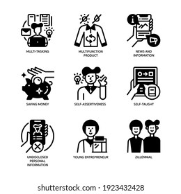 Generation Z Icons Set Glyph Style