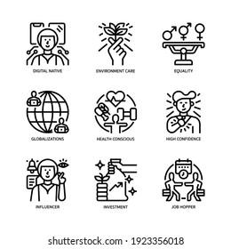 Generation Z Icons Set Outline Style