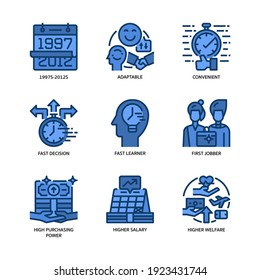 Generation Z Icons Set Two Tone Style