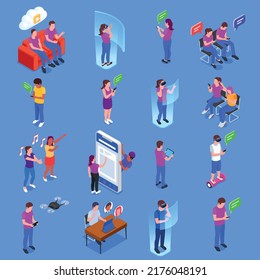 Generation Z isometric icons set with young people using different modern devices and vr gadgets isolated vector illustration