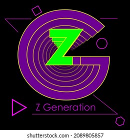 Generation Z Lettering Logo On Dark Background With Geometric Shapes