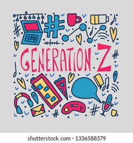 Generation z poster. Text with digital symbols. Vector concept illustration.