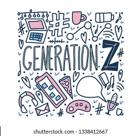 Generation z poster. Text with digital symbols. Vector concept illustration.