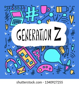 Generation z poster. Text with digital symbols. Vector concept illustration.