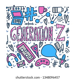 Generation z poster. Text with digital symbols. Vector concept illustration.