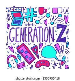 Generation z poster. Text with digital symbols. Vector concept illustration.