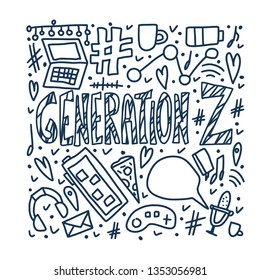 Generation z poster. Text with digital symbols. Vector concept illustration.