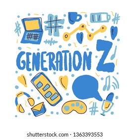 Generation z poster. Text with digital symbols. Vector concept illustration.