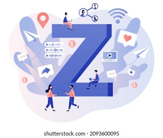 Generation Z. Progressive young teens using technology and gadget to communicate. Internet culture. New and modern demography trend. Online lifestyle. Modern flat cartoon style. Vector illustration 