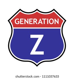 Generation Z, shield sign with text and Z symbol, vector illustration.