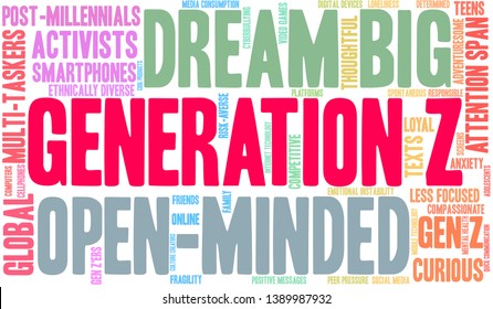 Generation Z word cloud on a white background. 