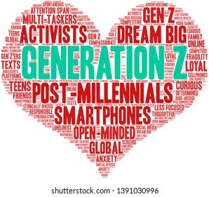Generation Z word cloud on a white background. 