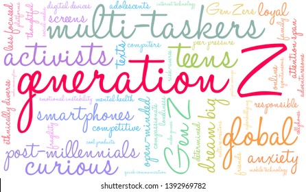 Generation Z word cloud on a white background. 