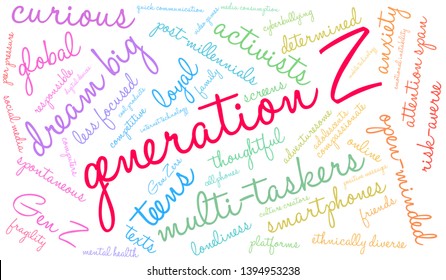 Generation Z word cloud on a white background. 