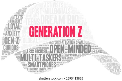 Generation Z word cloud on a white background. 