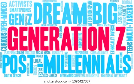 Generation Z word cloud on a white background. 