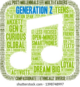 Generation Z word cloud on a white background. 