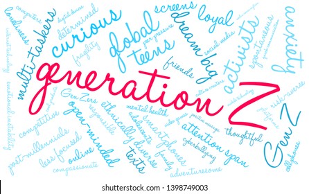 Generation Z word cloud on a white background. 