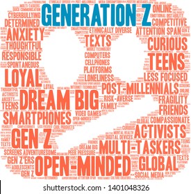 Generation Z word cloud on a white background. 