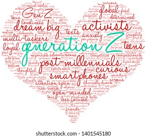 Generation Z word cloud on a white background. 