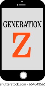 Generation Z Word conceptual Illustration. Gen Z Smartphone concept text isolated flat vector. Transparent.
