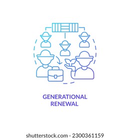 Generational renewal blue gradient concept icon. Farmers community. Agriculture policy objective abstract idea thin line illustration. Isolated outline drawing. Myriad Pro-Bold font used