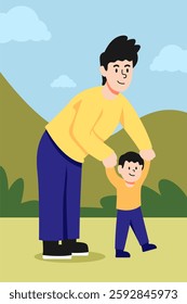 Generations Kid and Dad Playing Illustration